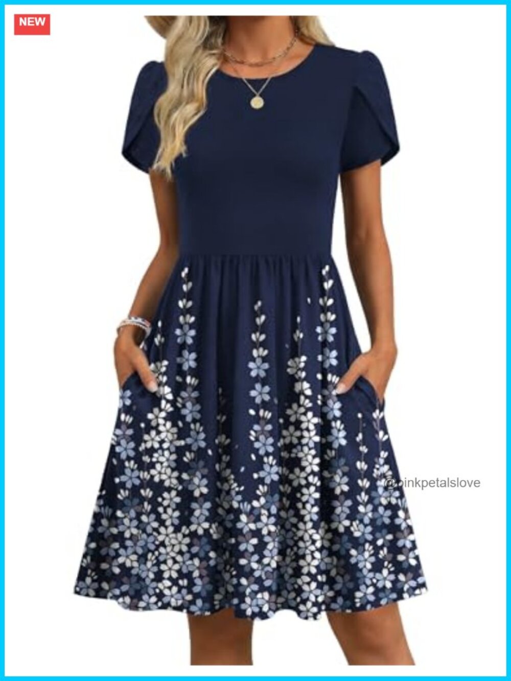 Women's Short Sleeve A-Line Mini Dress with Pockets Casual Swing Sundress